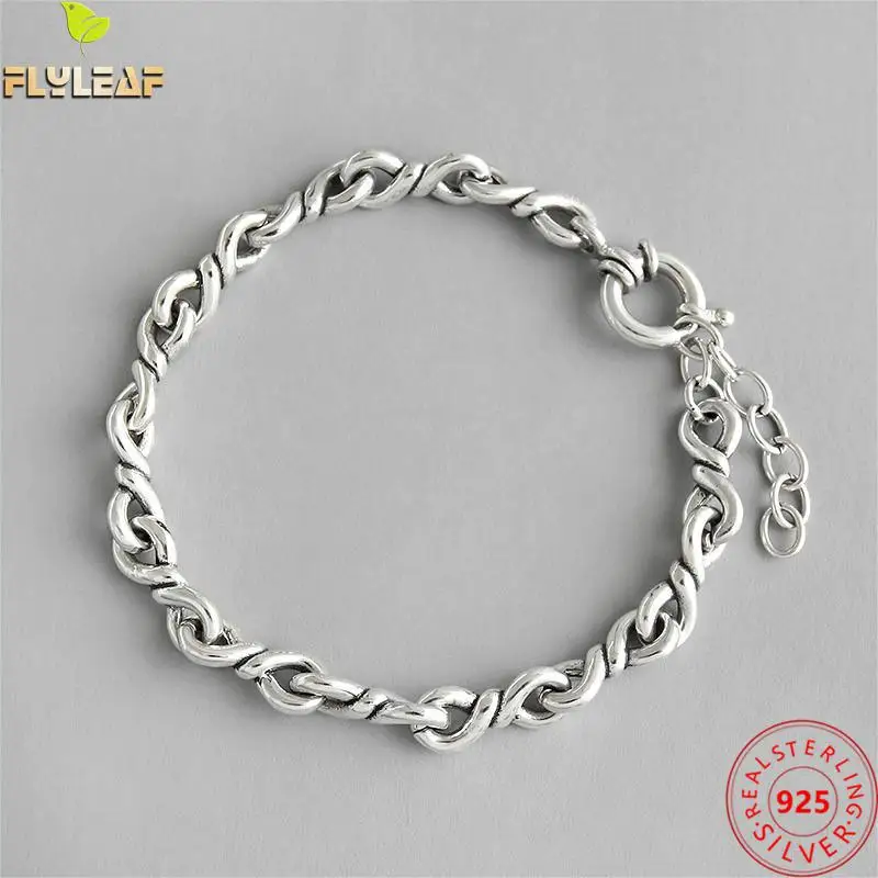 

Flyleaf Ins Style Twist Winding Real 925 Sterling Silver Bracelets For Women Chain Fine Jewelry Bracelets & Bangles Vintage