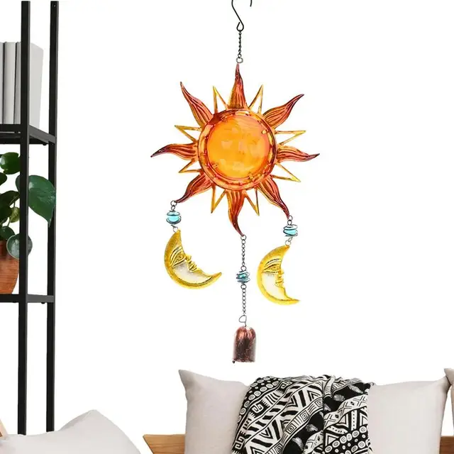 Színes Festmény Szél Hangjelzés Függő Dekoráció Retro Hold Napsütés Gradiens Medál Udvar