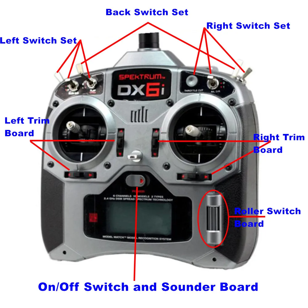 Spektrum dx6i送信機右側スイッチグループスロットカットネイルd