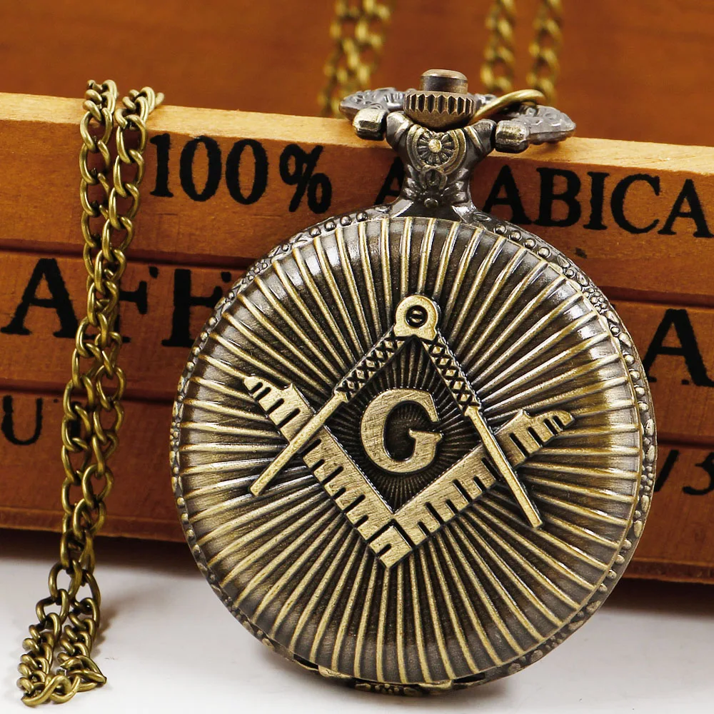 Bronze Masonic Freemasonry Retro Necklace Pendant Quartz Pocket Watch Best Gifts Men Women retroid pocket 3