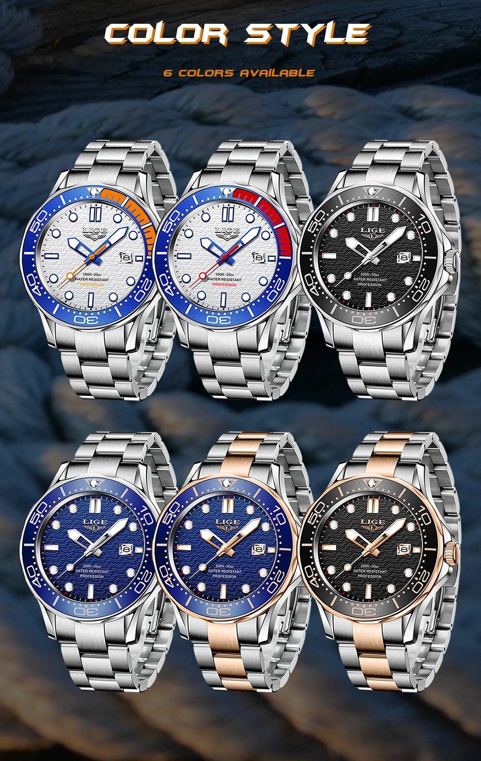 2022 LIGE New Business Mens Watches Top Brand Luxury Dive Watch For Men Waterproof Date Clock Sport Watch Relogio Masculino+Box