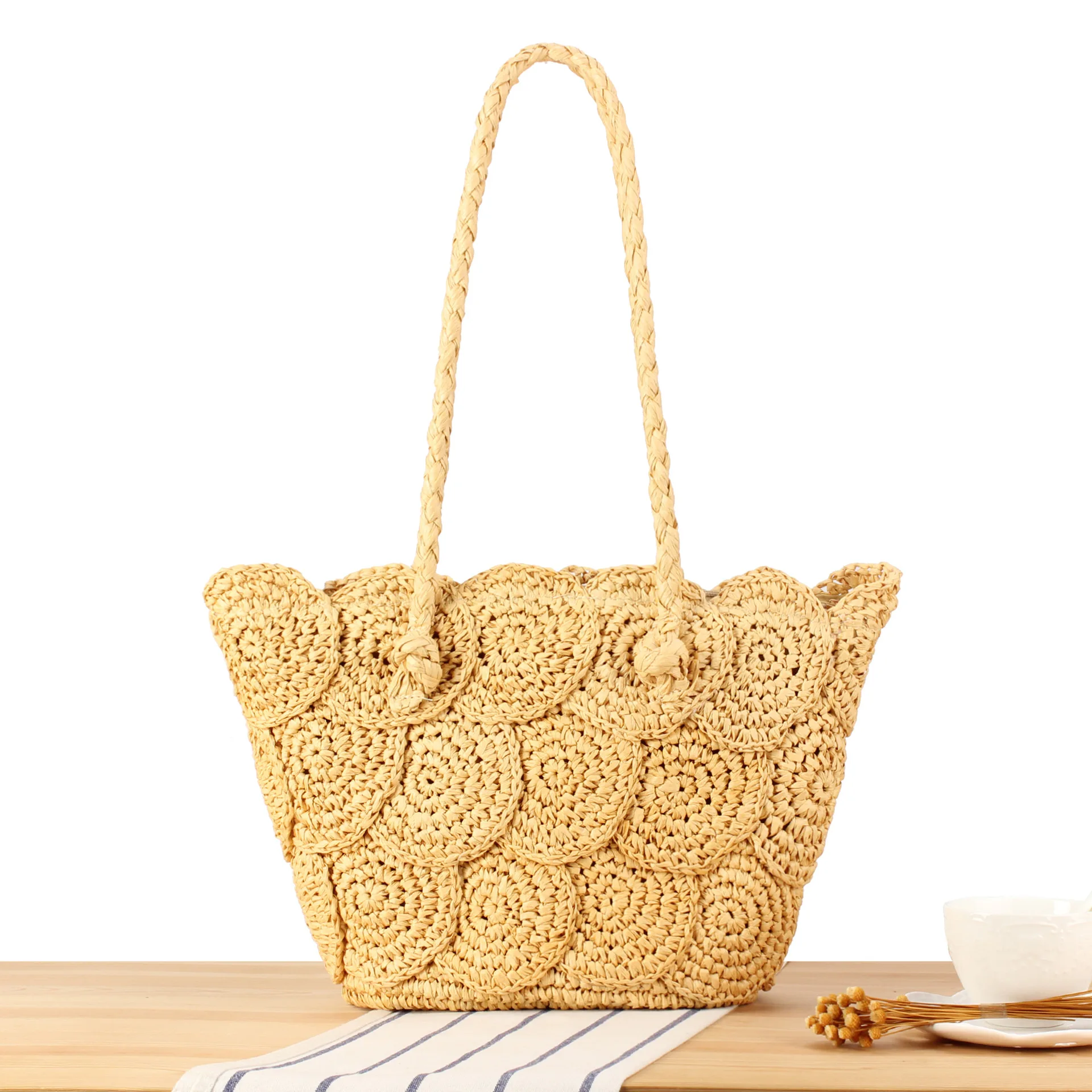 Bohemian Straw Bag Handmade Woven Tote Bags for Women Handbag Summer Travel Beach Bag Designer Shoulder Bags Shopper NEW