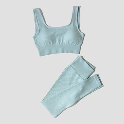 Women's Seamless Fitness Yoga Set - Leggings, Sports Bra, and Crop Top with Long Sleeves - L(63-75KG) (BraPantsBlue)