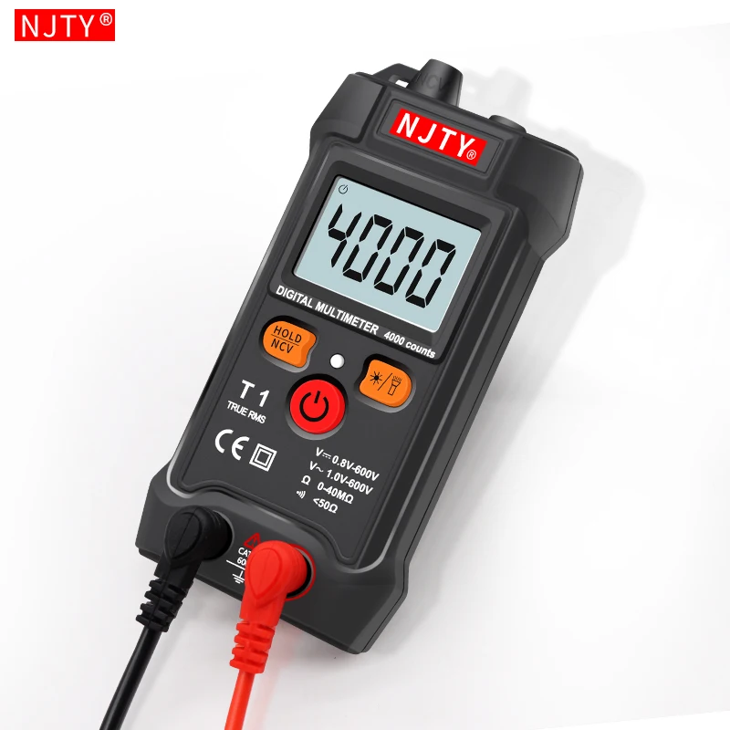 NJTY Professional Digital Multimeter Mini Auto Range Smart Multimetro 4000 Counts AC/DC Voltage Meter Resistance Tester 2