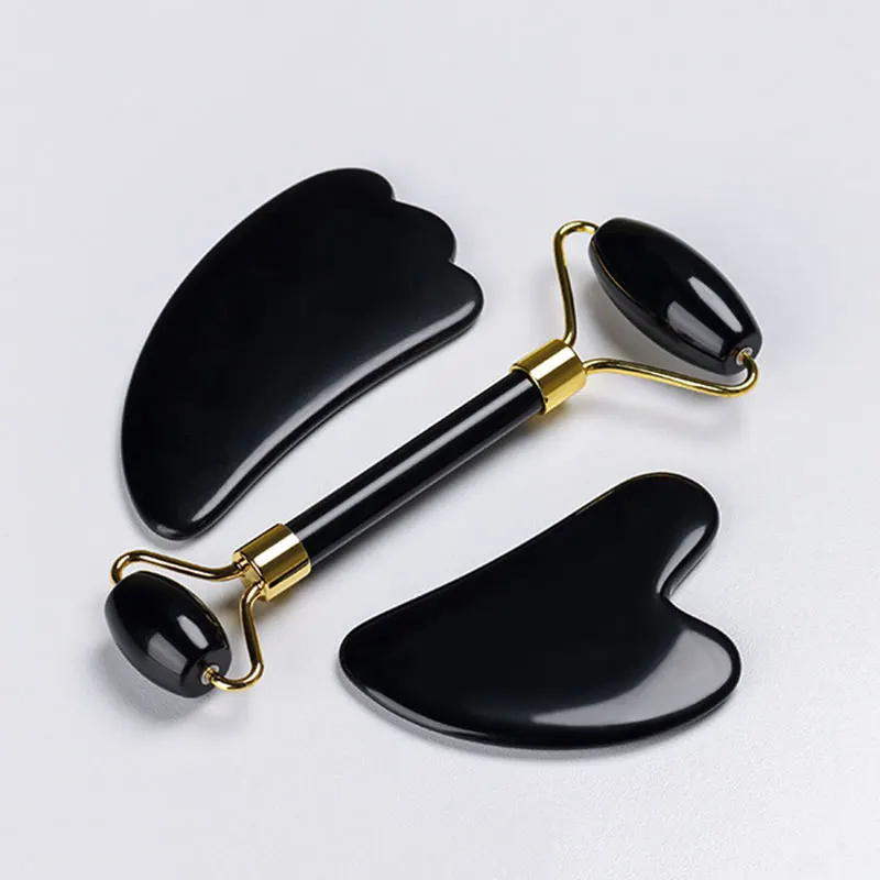 Natural Black Obsidian Gouache Scraper Jade Stone Roller Scraping Massager Facial Gua Sha Lifting Anti-Aging Skin Care Tool компьютерная гарнитура a4tech fstyler fh100 2м накладные fh100 stone black