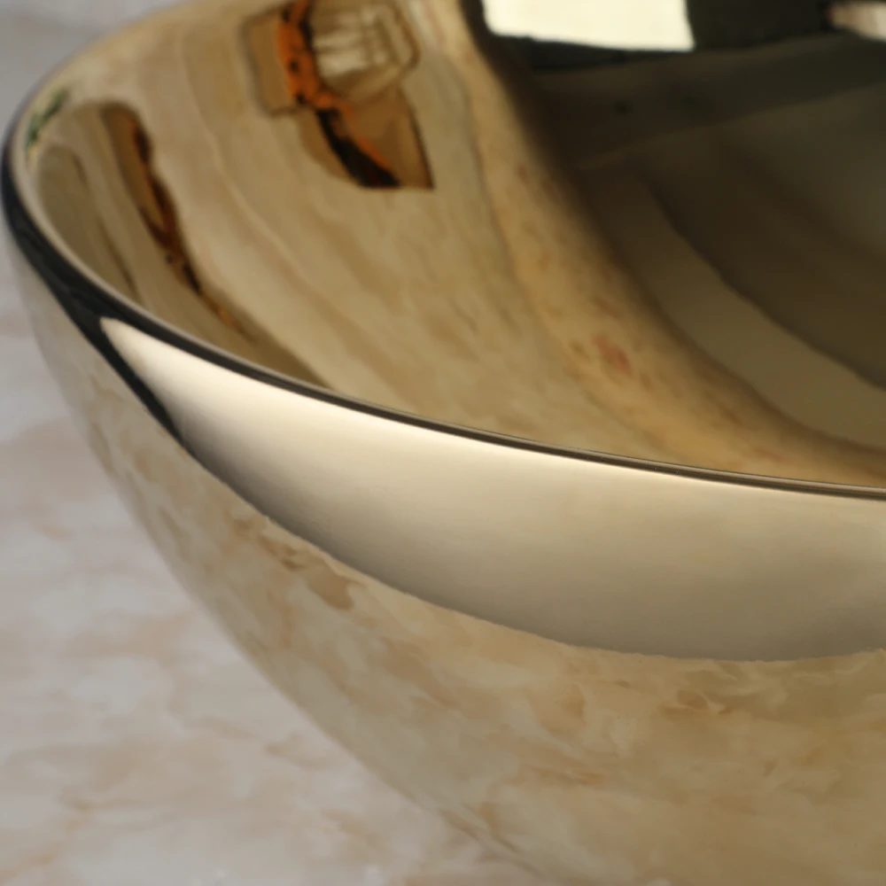 ZAPPO Luxury Large Gold Vessel Sink Ceramic Bathroom Sink Above Counter Washing Faucet Combo with Faucets Drain Basin Sinks