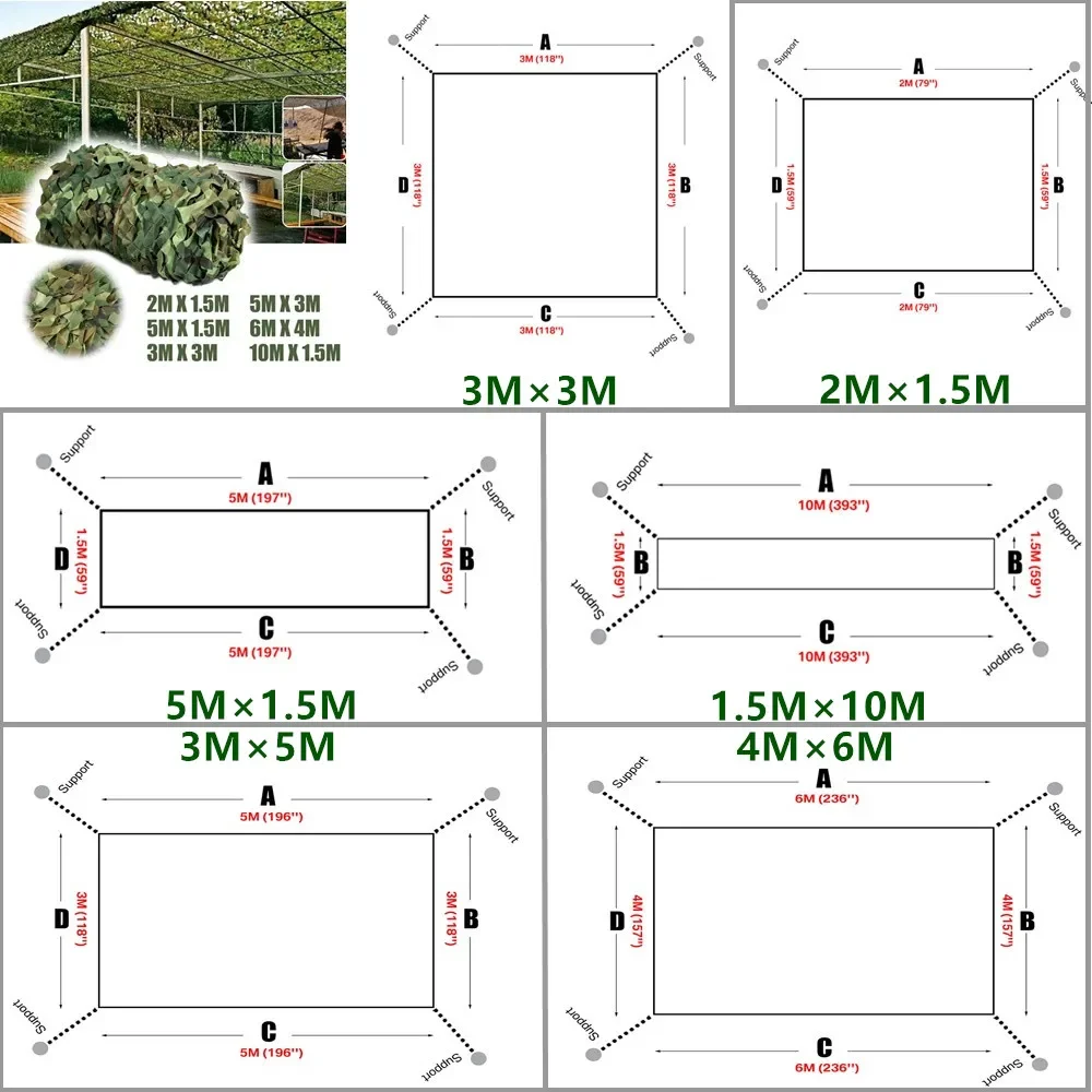 3Mx5M/4Mx6M Hunting Camouflage Nets Woodland Training Camo Netting Car Covers Shade Tents Camping Sun Shelter