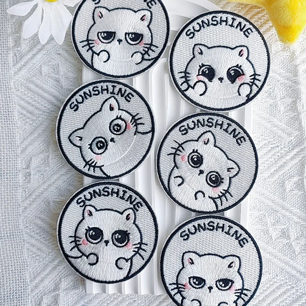 Runde Tier katze Patches für Kleidung Kinder selbst klebende Stickerei Paras Coser Applikation auf Jeans Scratch Patch DIY Swe – Detail 2