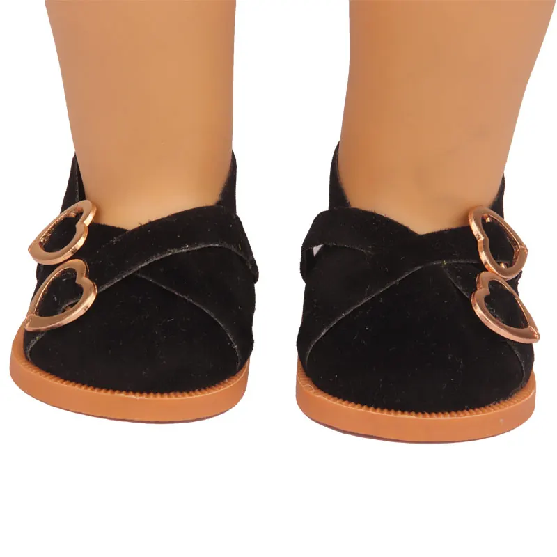 7 cm Leather Doll Shoes For American 18 Inch Doll Double Hearts Villus Shoes Boots For 43 cm Baby New Born&OG,1/3 BJD Girl Doll