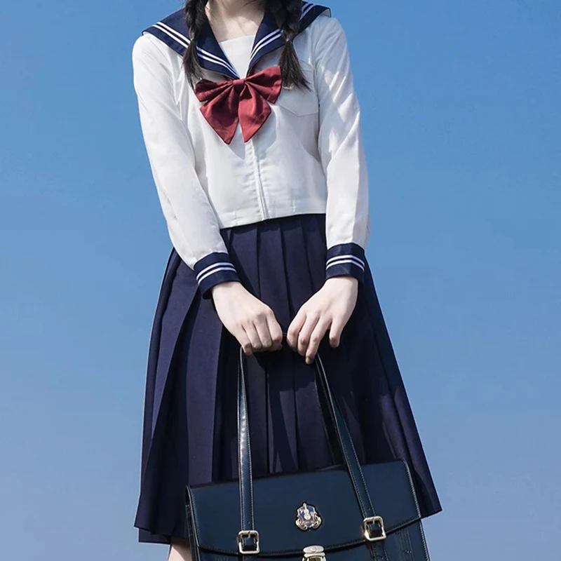 Japanese School Girl Uniform JK Black Sailor Basic Cartoon Navy