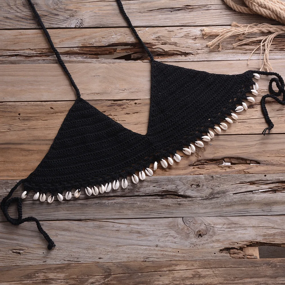 Internet Hit Hand-crocheted Solid Color Bikini Shell Women's Split Swimsuit