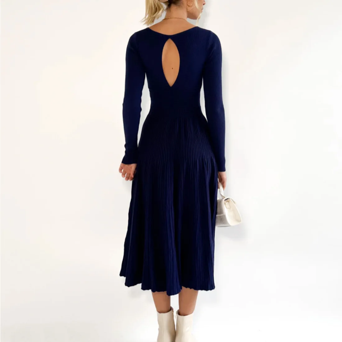Vestido largo de punto con escote en V y espalda descubierta para mujer, elegante vestido de fiesta ajustado a la moda, vestido largo de retazos acanalados con cintura alta para mujer