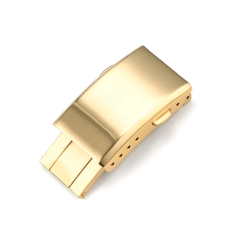 Solid 316L Gold Stainless Steel Watch Band Buckle with Double Lock Safety Clasp