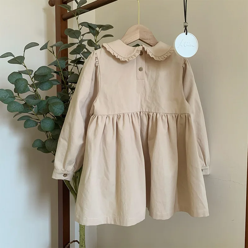 

2024 Autumn New Children's Dresses Casual Girls Kids Clothes Children's Clothing Turndown Collar Long Sleeves Dress