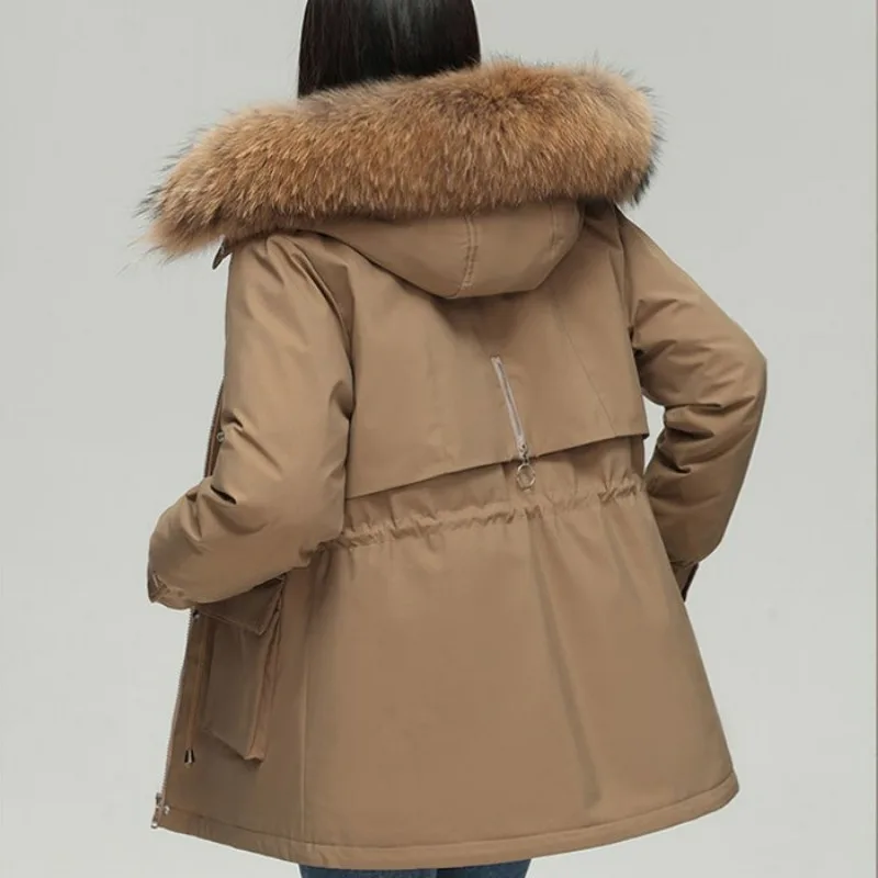 2023 New Women Down Jacket Winter Coat Female Mid Length Version Parkas Thick Warm Outwear Hooded Artificial Fur Collar Overcoat