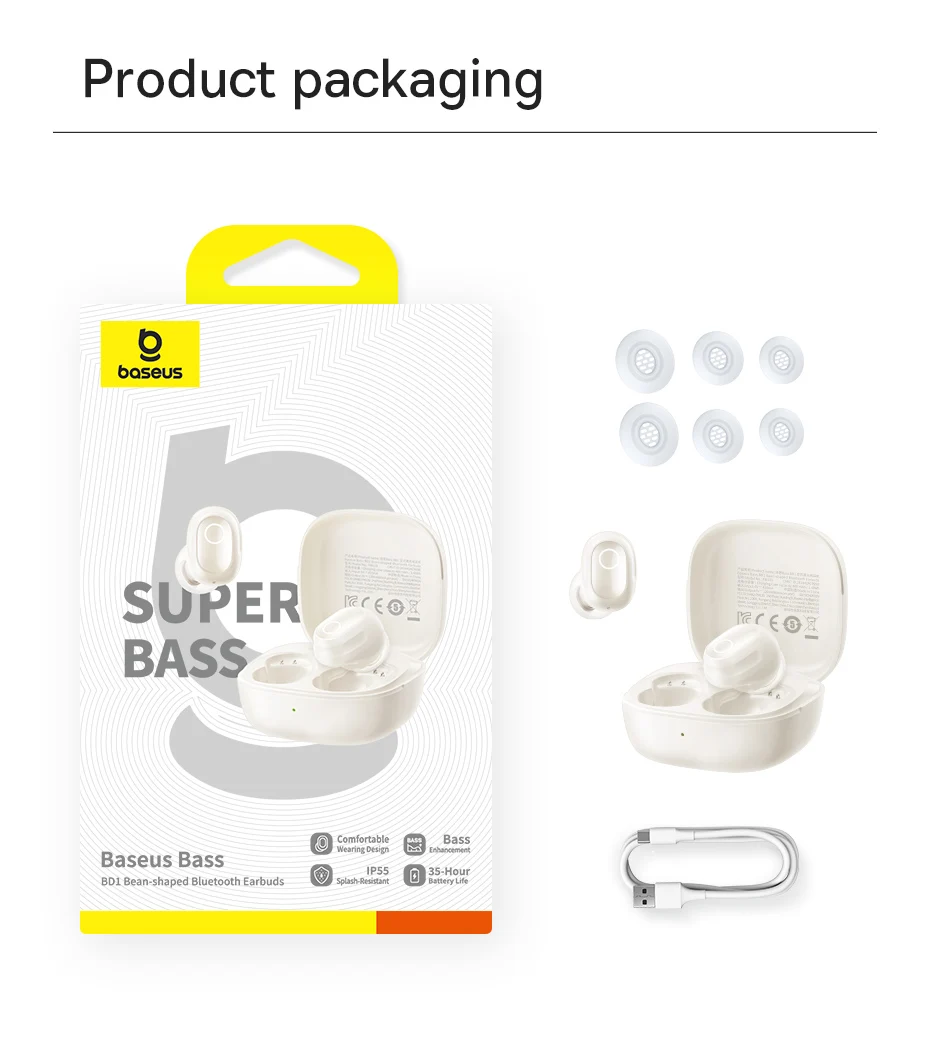 Bass BD1 Wireless Earphones Bluetooth 5.4 Earbuds Sports Earbuds HIFI Sound Head