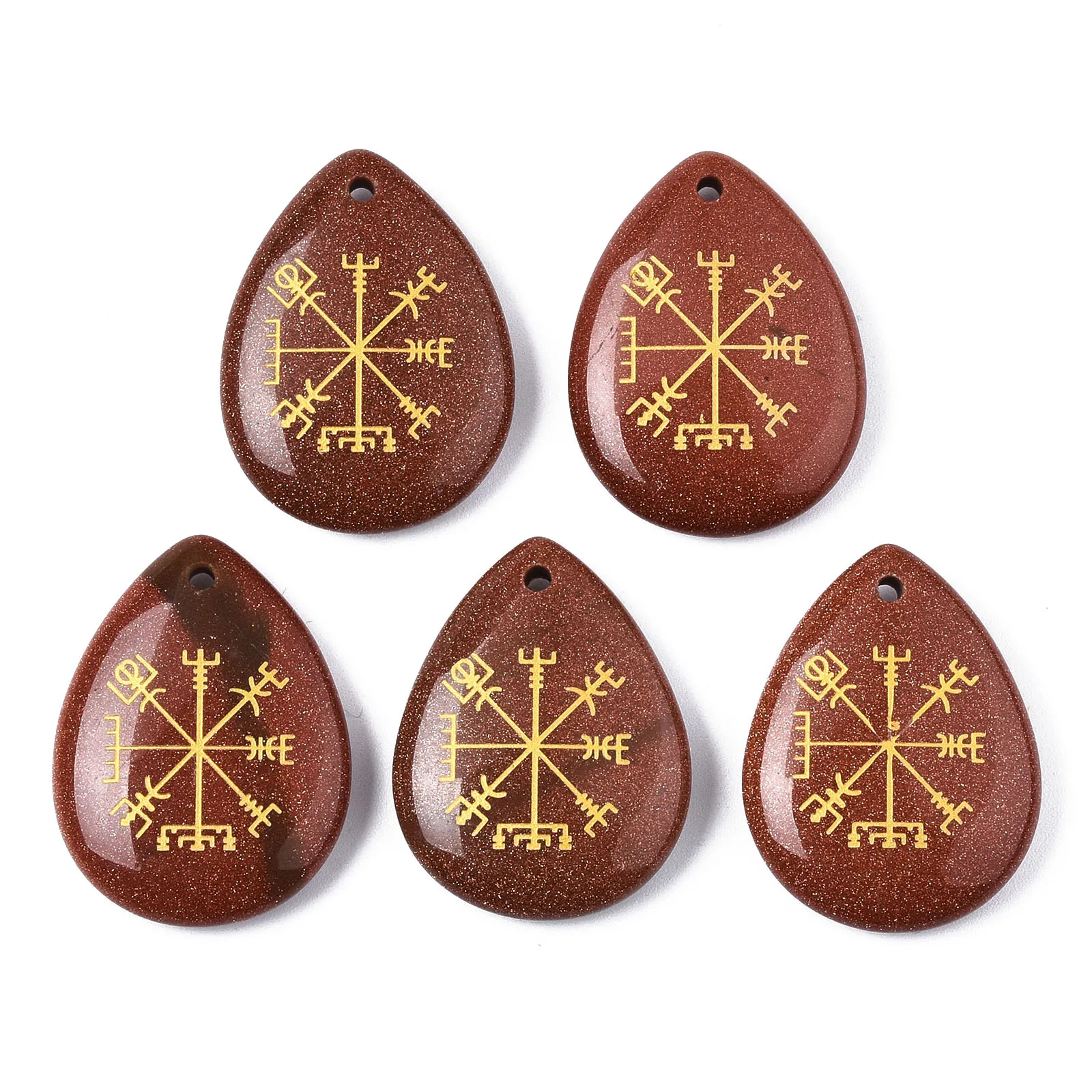 6pcs Natural Stone Pendant Green Aventurines Goldstone Quartzs Crystal Water Drop Shape Charms Jewelry Making DIY Necklace