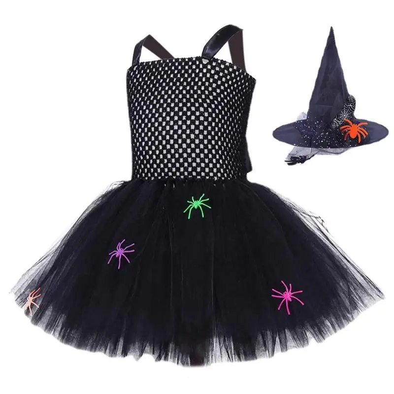 

Kids Black Witch Dress Halloween Black Soft Gauzy Skirt Skin-Friendly Holiday Dress Up Clothes For Children Ages 3-11