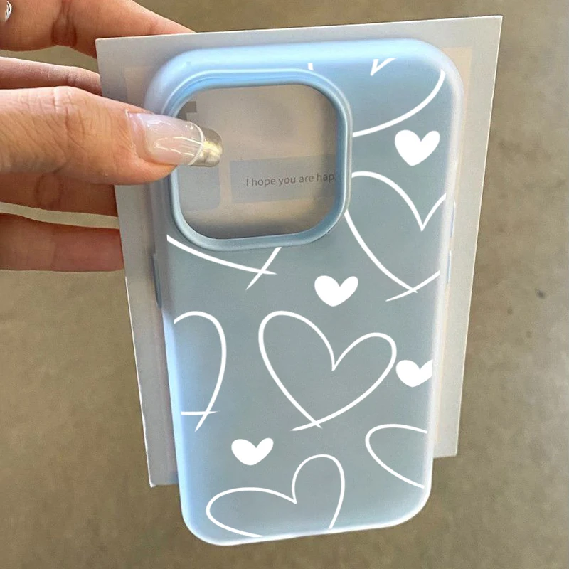 Elegant White Love Heart Phone Case with 2-in-1 Matte Finish