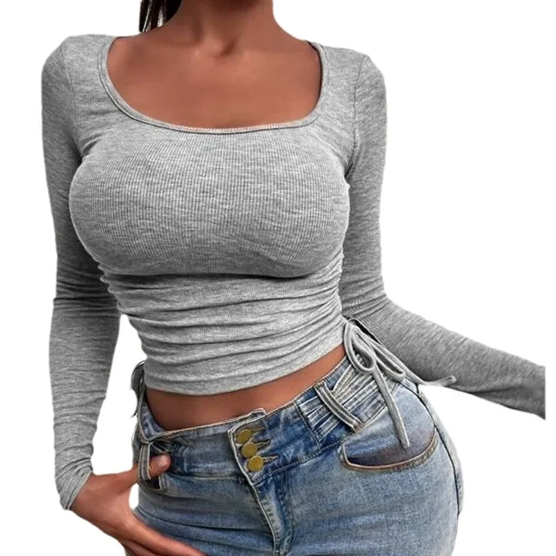 

Облегающая трикотажная футболка с длинным рукавом и круглым вырезом