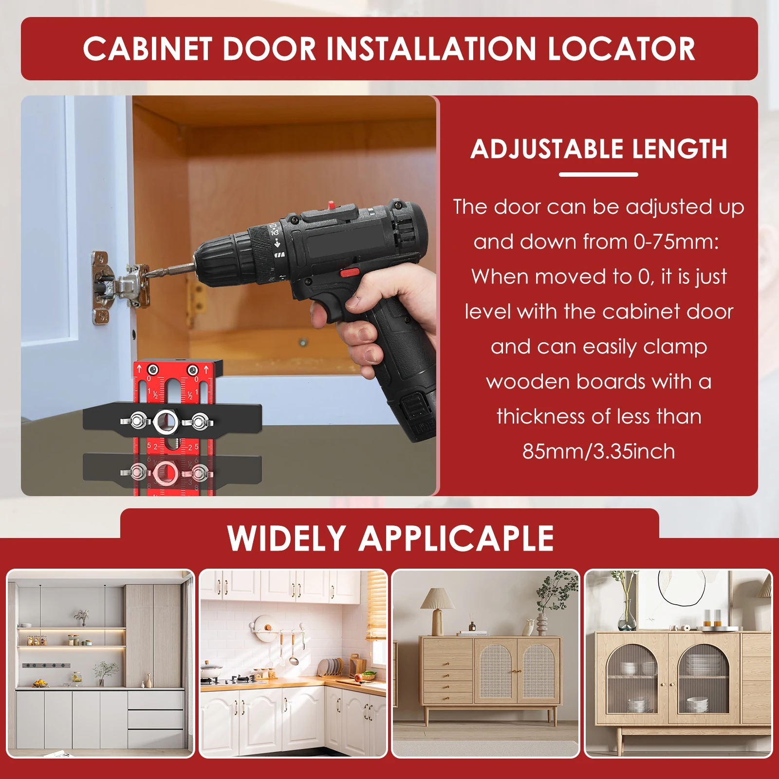 Cabinet Door Installation Positioner Aluminum Alloy Adjustable Cabinet Hardware Jig Effortless Alignment for Marking