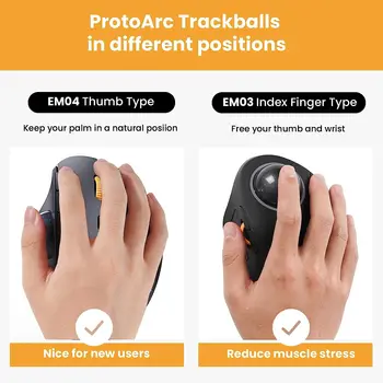 ProtoArc Wireless Trackball Mouse 2.4g Ergonomic Rollerball Mouse Rechargeable Bluetooth Computer Mice 3 Device Connection 5