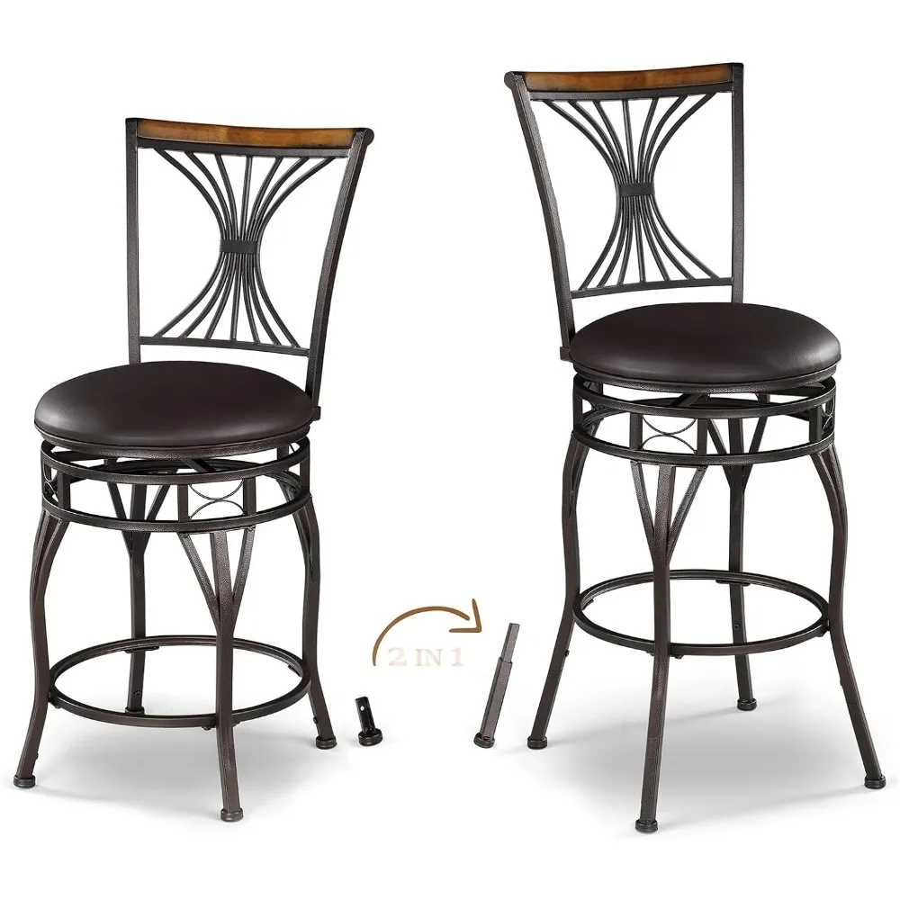 

24/29 Inch Bar Stools Set of 2, Vintage Swivel Barstools with Back, Adjustable Seat Height Counter Stools,