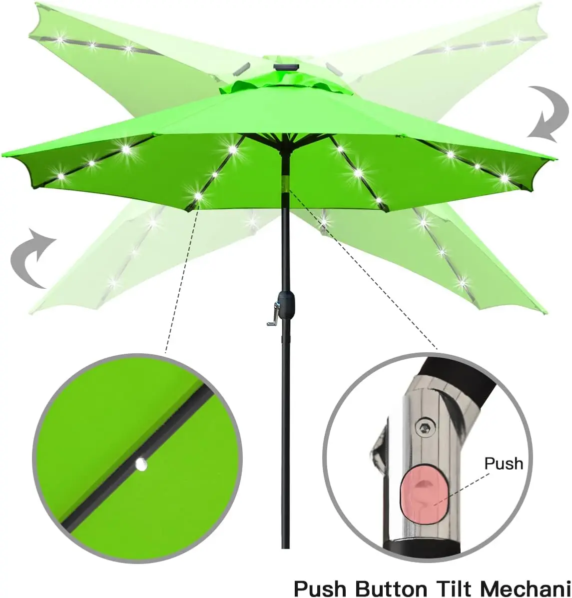 9' Solar LED Lighted Patio Umbrella with 8 Ribs/Tilt Adjustment and Crank Lift System (Grass Green) 3