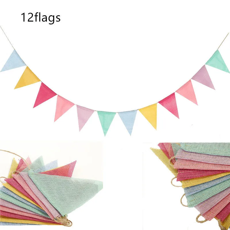 Banner In Lino Di Iuta Colorato Pennant Compleanno Bunting Banner Appeso A Parete Matrimonio Appeso Banner Party Garland Home Decor