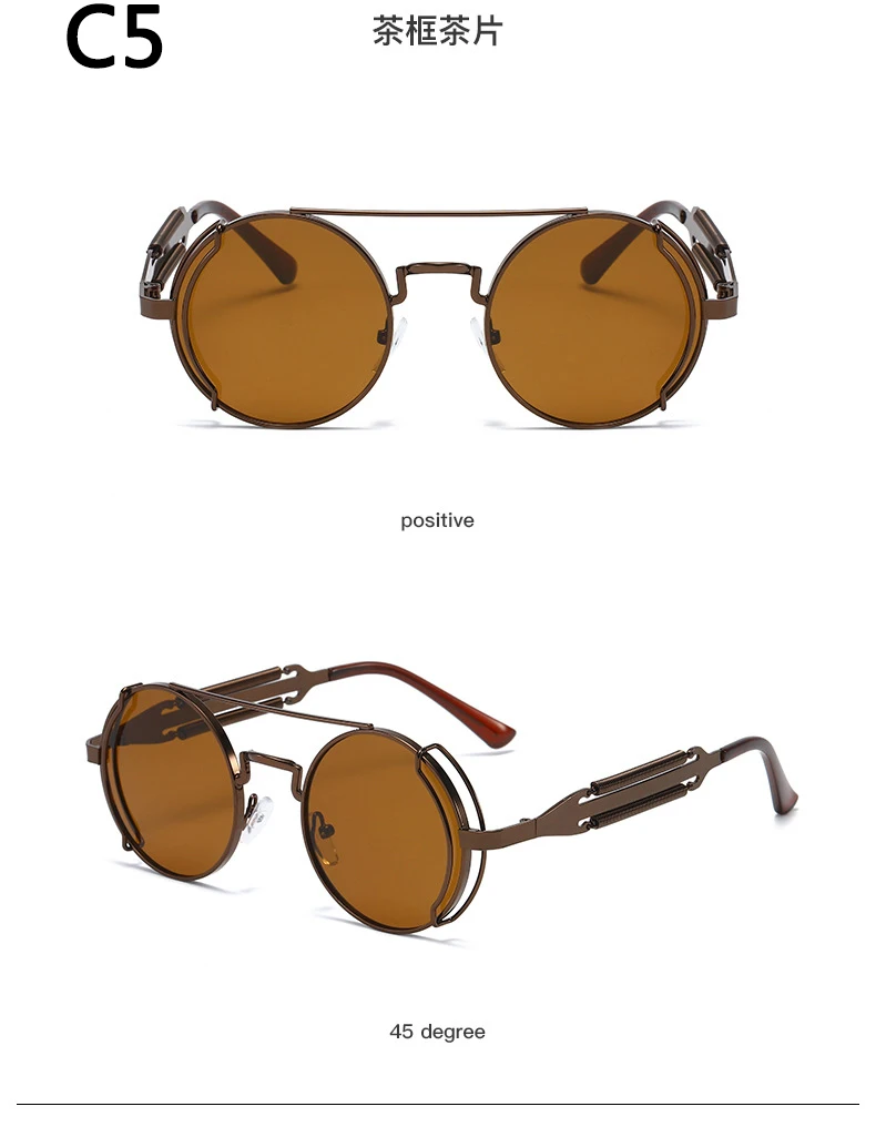 Metall Steampunk Sonnenbrille Frauen Männer Mode Runde Brille Marke Designer Vintage Sonnenbrille Hohe Qualität Oculos de sol – Detail 13
