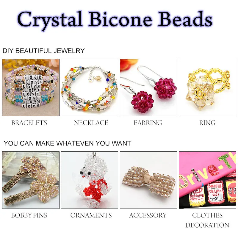 4MM Glass Bicone Shaped Beads Faceted Crystal Beads for Jewelry Making Bracelet Nacklace Earrings DIY Beading 100Pcs