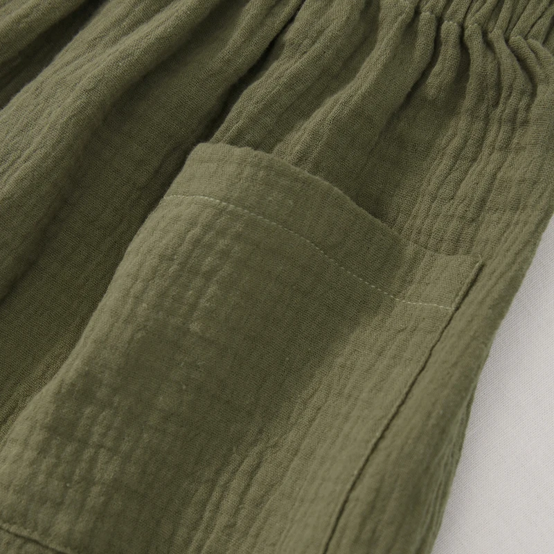 Cotton Gauze Pleated Elastic Waist Girls Skirts Summer New Casual Loose Retro Skirt With Pockets