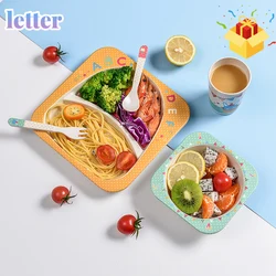 Vajilla de alimentación de fibra de bambú con dibujos animados, juego de cena, plato y tazón, vajilla para bebé, cuchara, 5 piezas