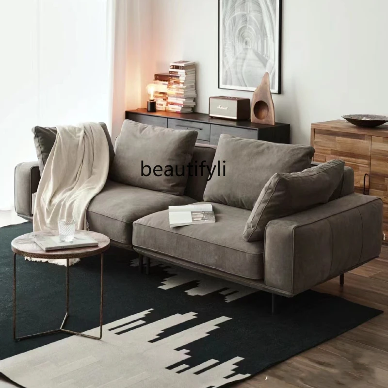 

Nordic Simple Cloth Modern Faux Leather Living Room down Straight Row Combination Sofa