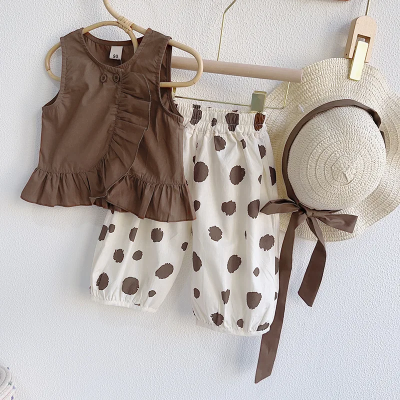 

LZH 2023 Summer Suit For Girls Costume Children's Clothing Short-Sleeved+Pants+Cap 3Pcs Outfits Kids Clothes Girls 2-8 Years Old