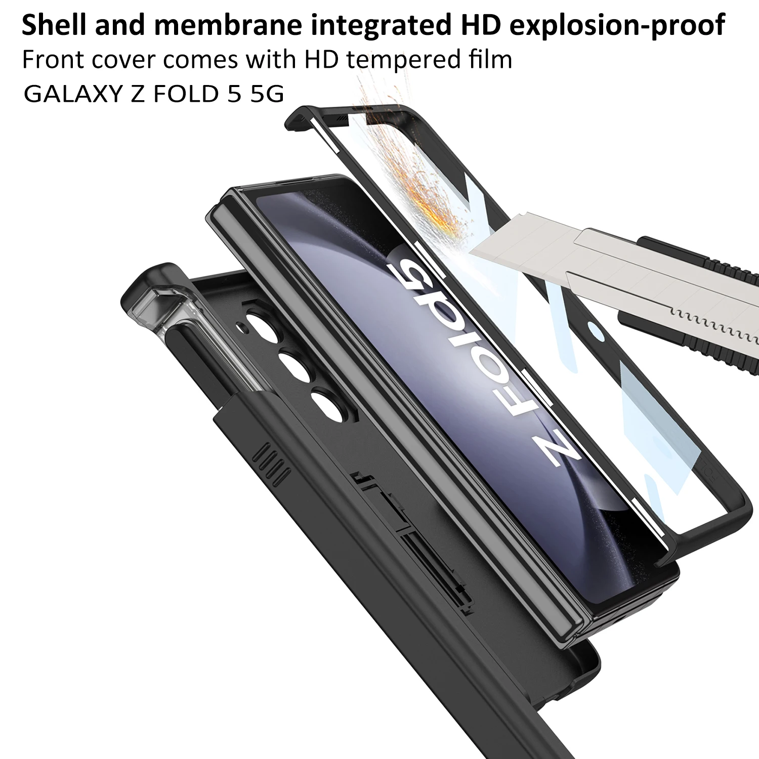 With S Pen Holder For Samsung Galaxy Z Fold 5 Case Hinge Magnetic Fold 4 3 Rugged Armor Kickstand Full Screen Protector Cover