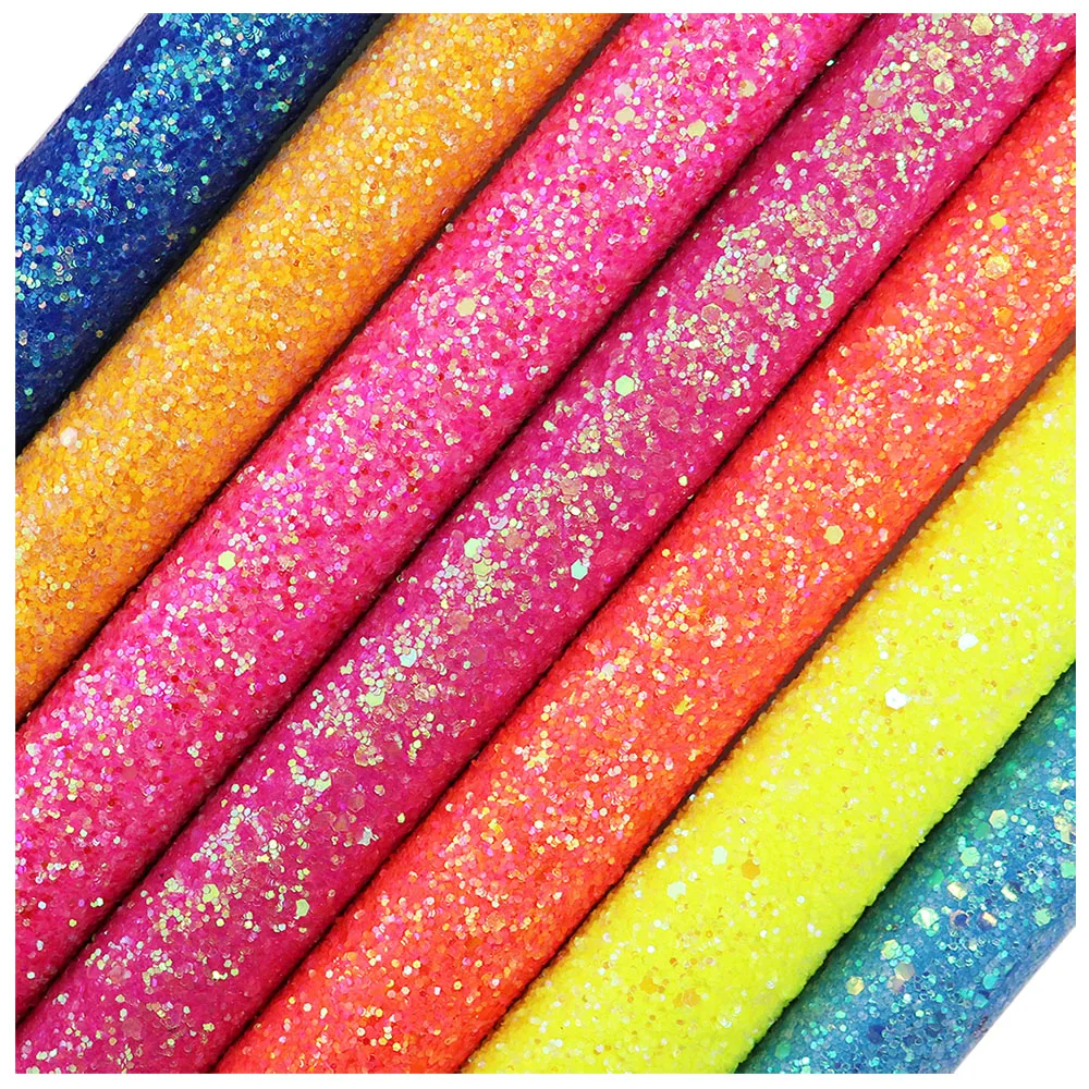 Shiny Pink Yellow Plain Color Chunky Glitter Fabric Leather For Earring Craft Sewing Bows DIY F0016