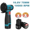 Drillpro 16.8V Brushless Angle Grinder 19500RPM Electric Polishing Grinding Machine Cordless Cutting 1500mAh Battery Power tools 1