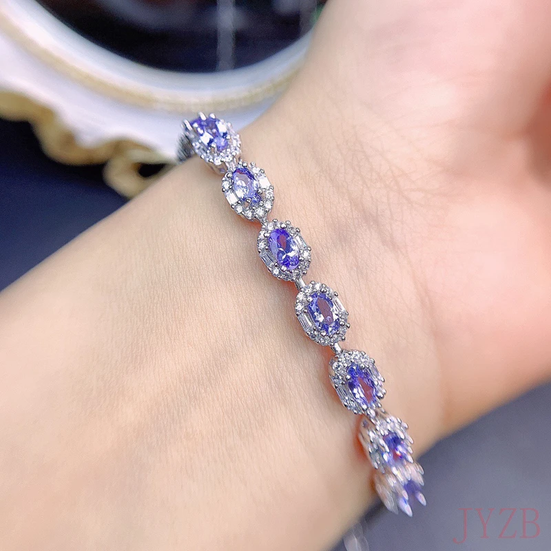 Genuine 925 Sterling Silver Women's Bracelet Gem Natural Blue Tanzanite Bracelet Adjustable clasp Bracelet Christmas Jewelry