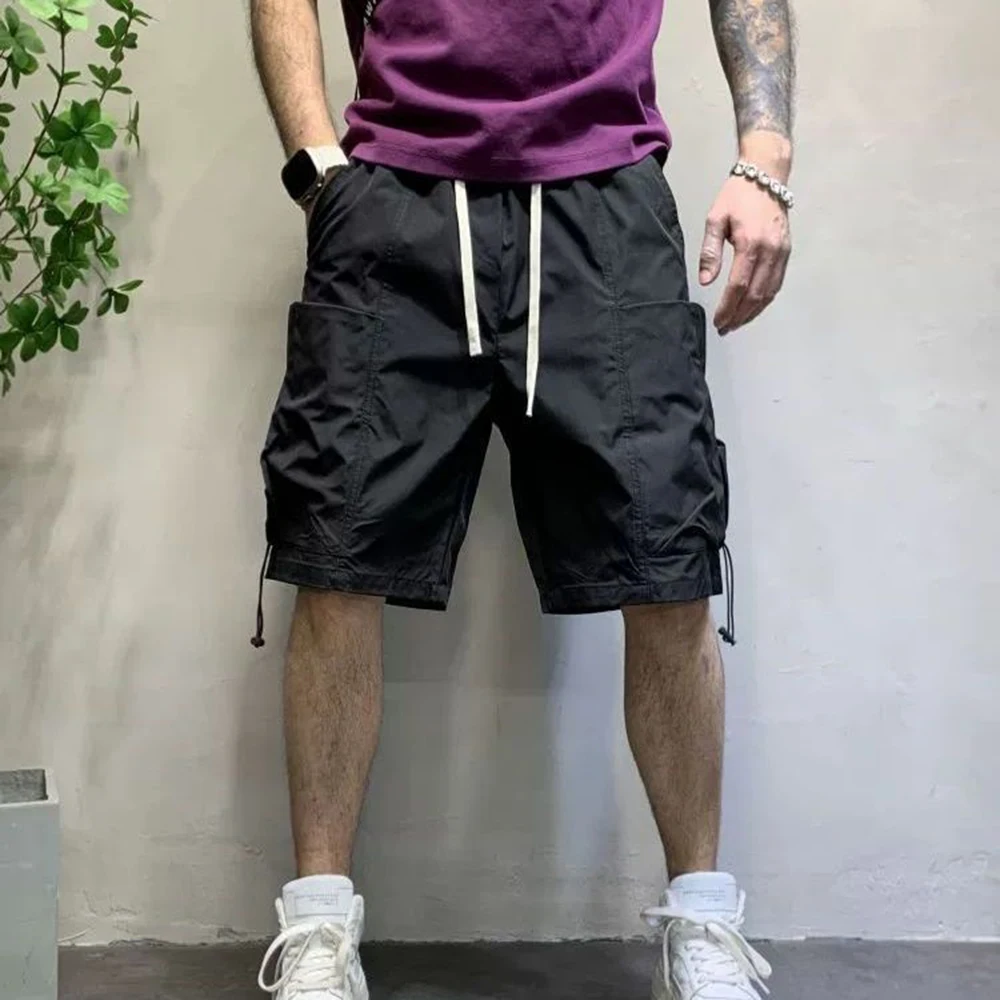 Invisible Open Crotch Outdoor Sex Summer Overalls Pants Men's Fashion Drawstring Loose Large Pockets Casual Shorts Erotic Pants