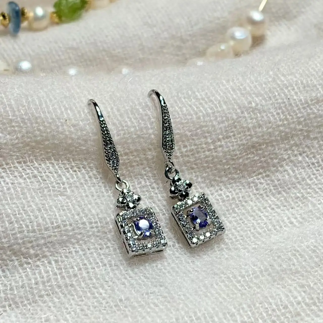 Flower Natural Tanzanite Stud Earrings For Women Stainless Steel Vintage Femme Gift Prevent Allergy Fine Jewelry
