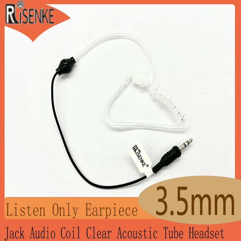 RISENKE-Clear Acoustic Tube Headset for Two-Way Radio, Earpiece Jack, Audio Coil, 3.5mm, Listen Only, Walkie Talkie Accessories