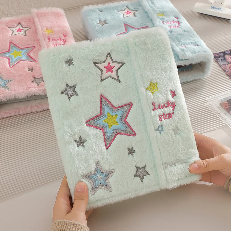 Photo Album A5 3-inch Small Card Storage Star Pattern Plush Photo Album Binder Photocard Collection Books Loose-leaf Photocard Holder