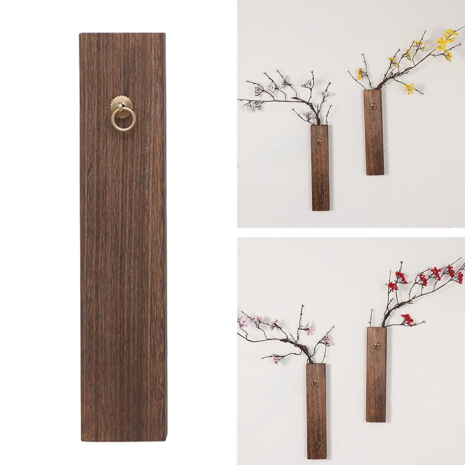 Wall Hanging Vase Wooden Wall Mounted Flower Tube for Office Tea Room Party