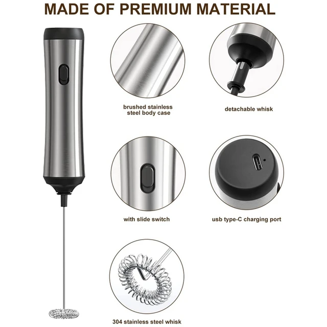 Milk Frother Electric Wand,USB Rechargeable Milk Frother Electric