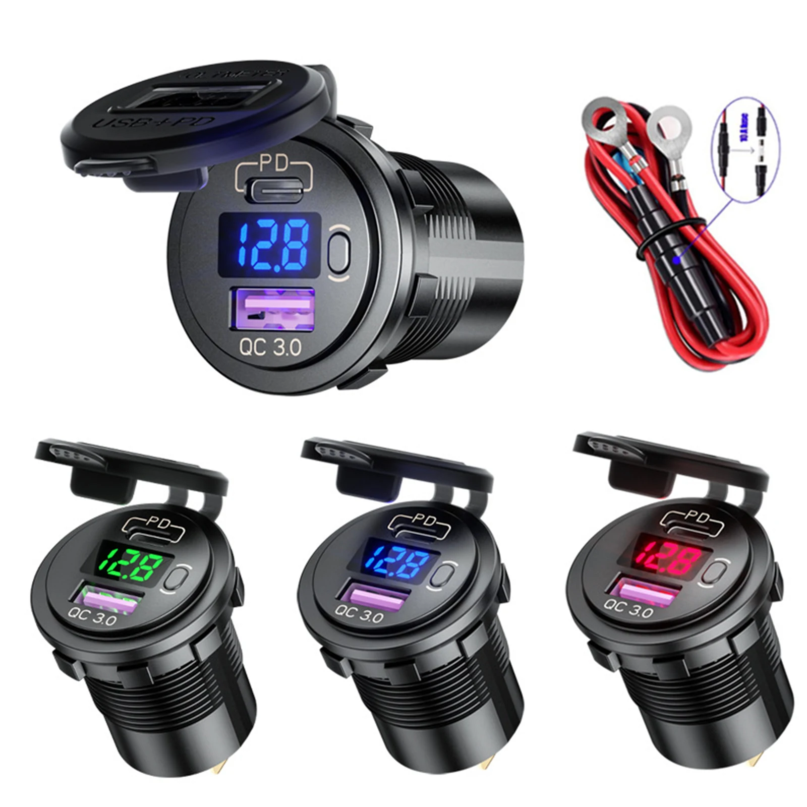 

PD Type C and Qc3.0 Charging Socket Power Outlet with Touch Switch Waterproof Power Outlet Adapter for Car Marine Motorcycle