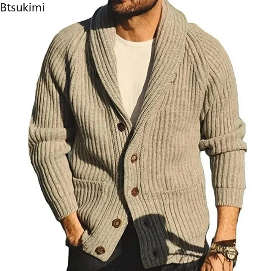 

2024 Men's Thick Warm Knitted Cardigan Sweater Autumn Winter Solid Casual Button Down Loose Long Sleeve Sweater Coat Jacket Male