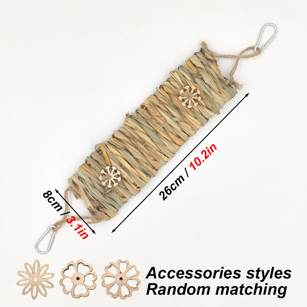 Random Style Wood Pet Parrot Bird Chew Toys Handmade Natural Straw Chewing Bite Hanging Cage Bell Swing Climb Pendant Swing Toy parrot toy bird toy bird cage accessories