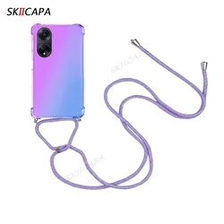 Shockproof Silicone Lanyard Crossbody Phone Case with Airbag Protection for oppo A78 5G (Purple blue)