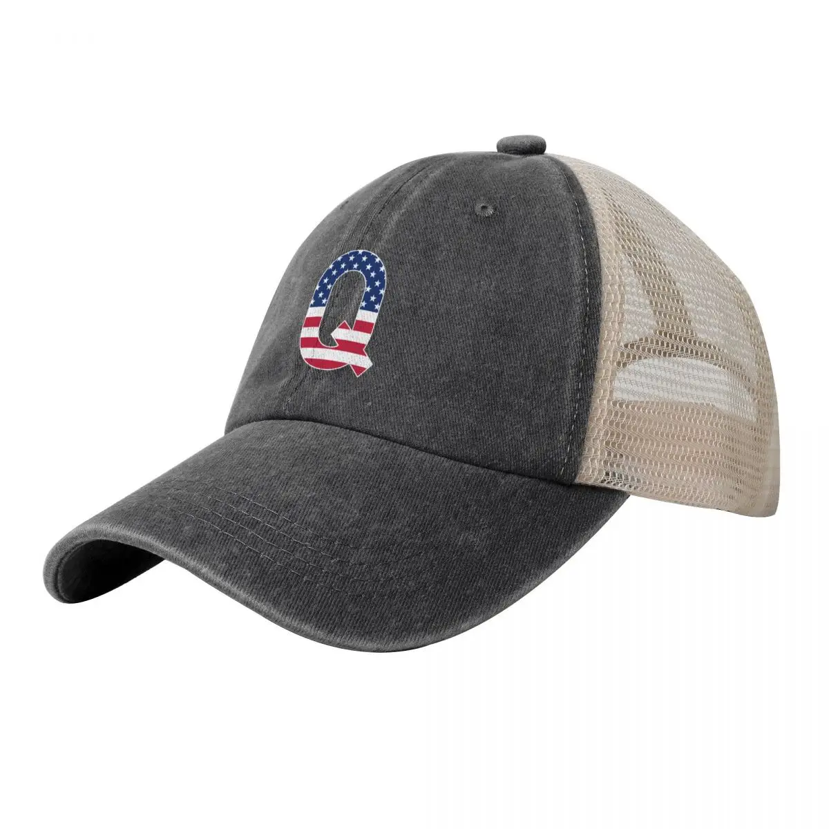 

Letter Q Capital Alphabet Q American Flag Gifts Cowboy Mesh Baseball Cap beach hat black Luxury Cap Women Men's